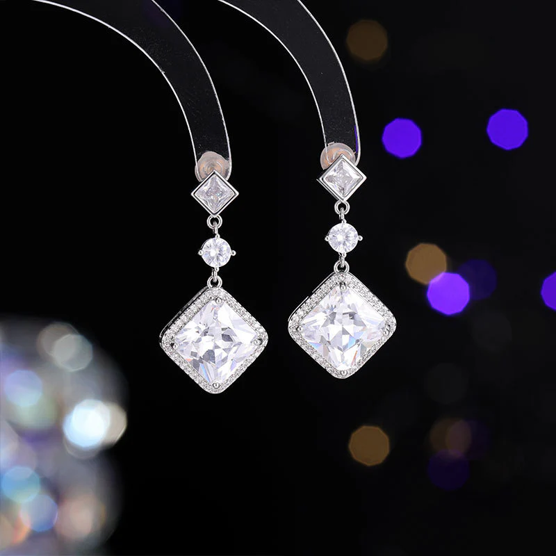 2025 popular New  Light Luxury Earrings Rhombus Geometric Design Sense Sugar Cube Celebrity Temperament Premium Wedding Earrings - Deanwangkt