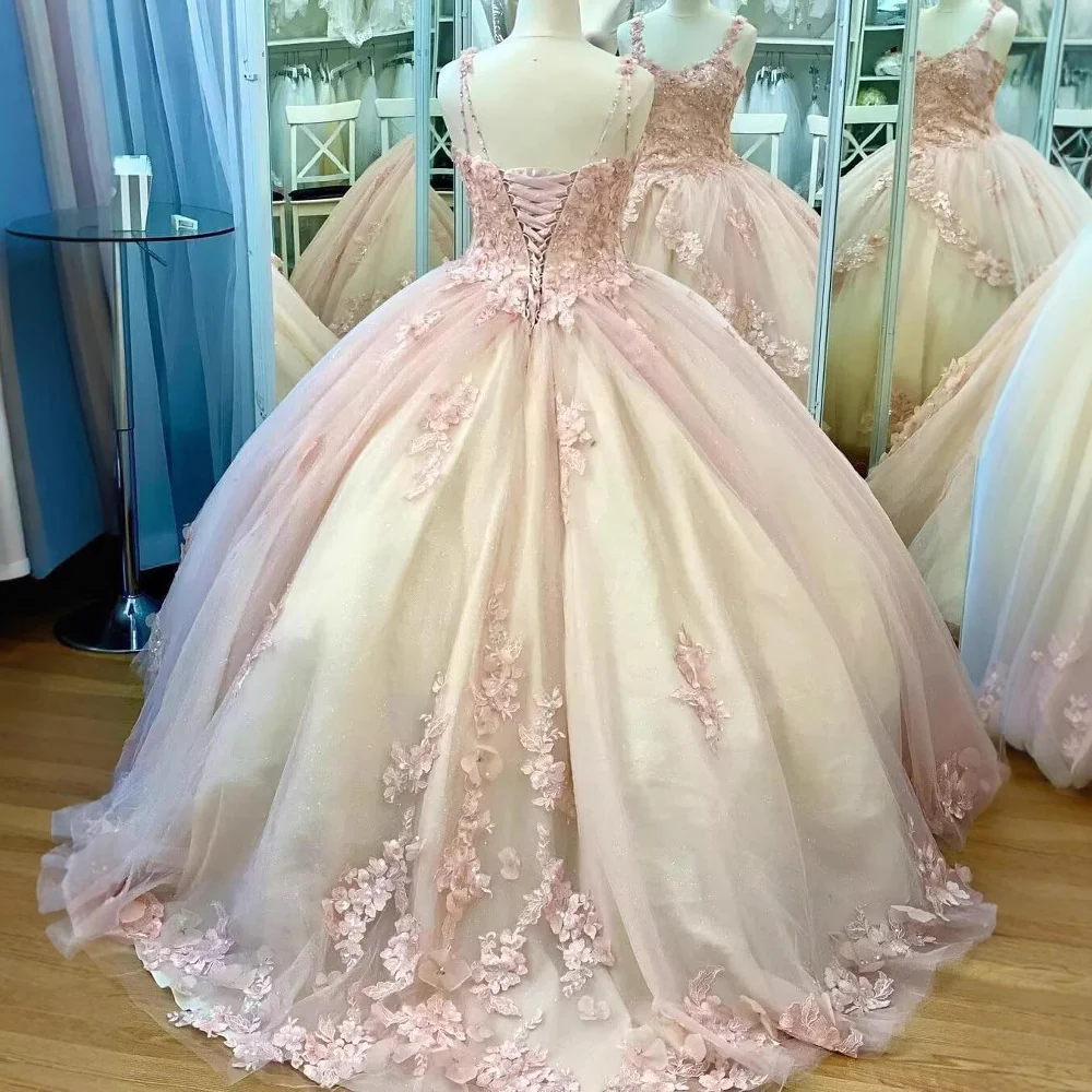 2025Popular, ,   new evening dress one-word shoulder bar mitzvah dress princess dress three-dimensional flower applique dress - Deanwangkt