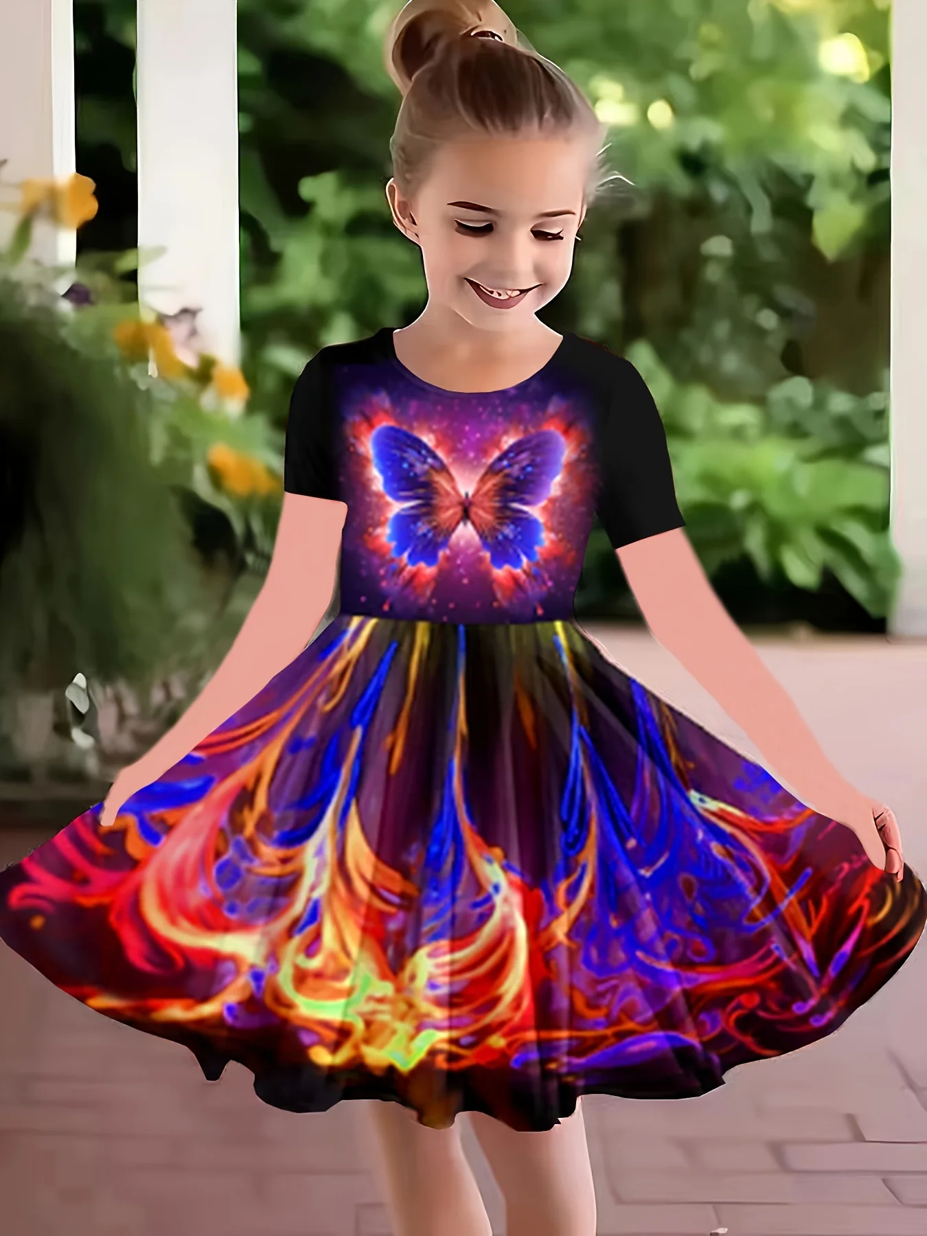 Enchanting 3D Butterfly Adorned Girls' Dress - Soft Cotton Crew Neck, Short Sleeve Design, Ideal for Summer Parties and Everyday Elegance - Deanwangkt