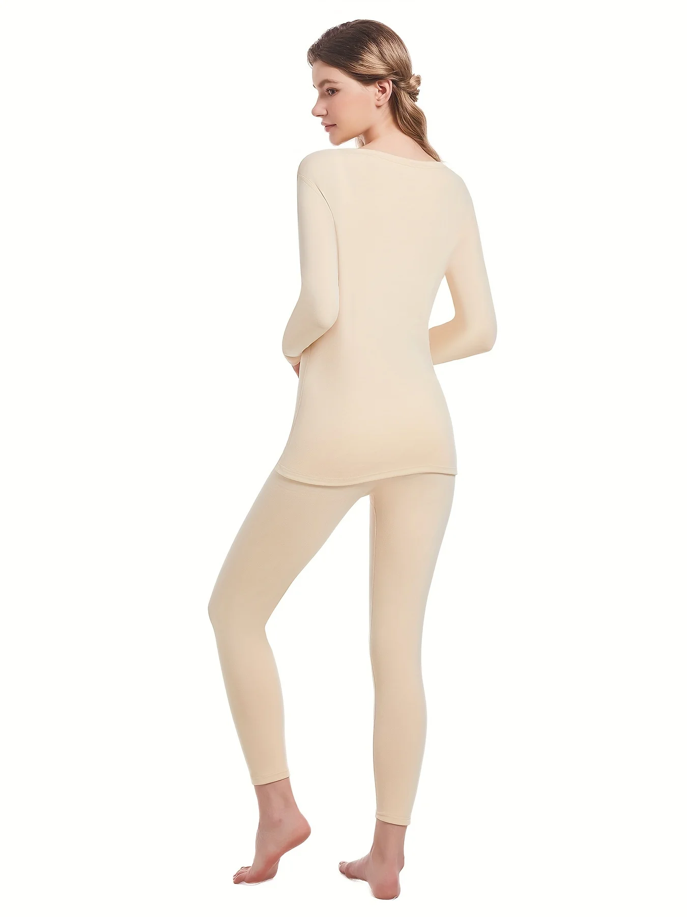 Women's Thermal Underwear Set - Solid Thick Long Sleeve Crew Neck Tops and Pants for Fall and Winter Loungewear and Underwear - Deanwangkt