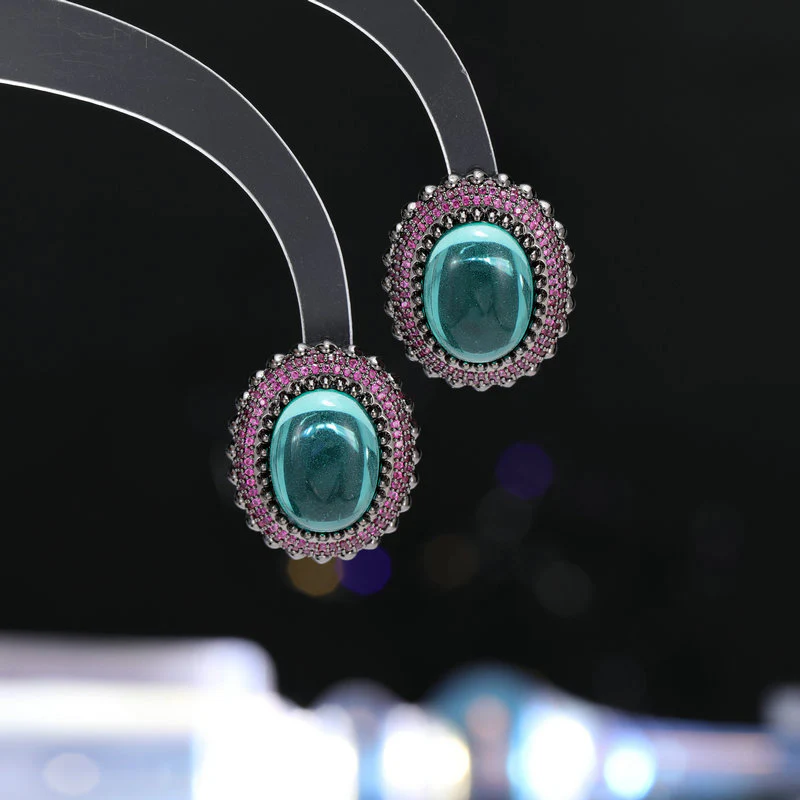 2025 retro oval lake water blue stud earrings s925 silver needle court style elegant temperament fashion light luxury trend earrings - Deanwangkt