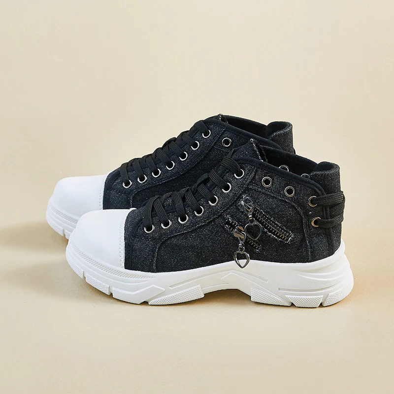 2025 ins tide Korean version of high-top canvas shoes for women's  spring new student running casual board shoes to increase the height of street shooting F01 - Deanwangkt