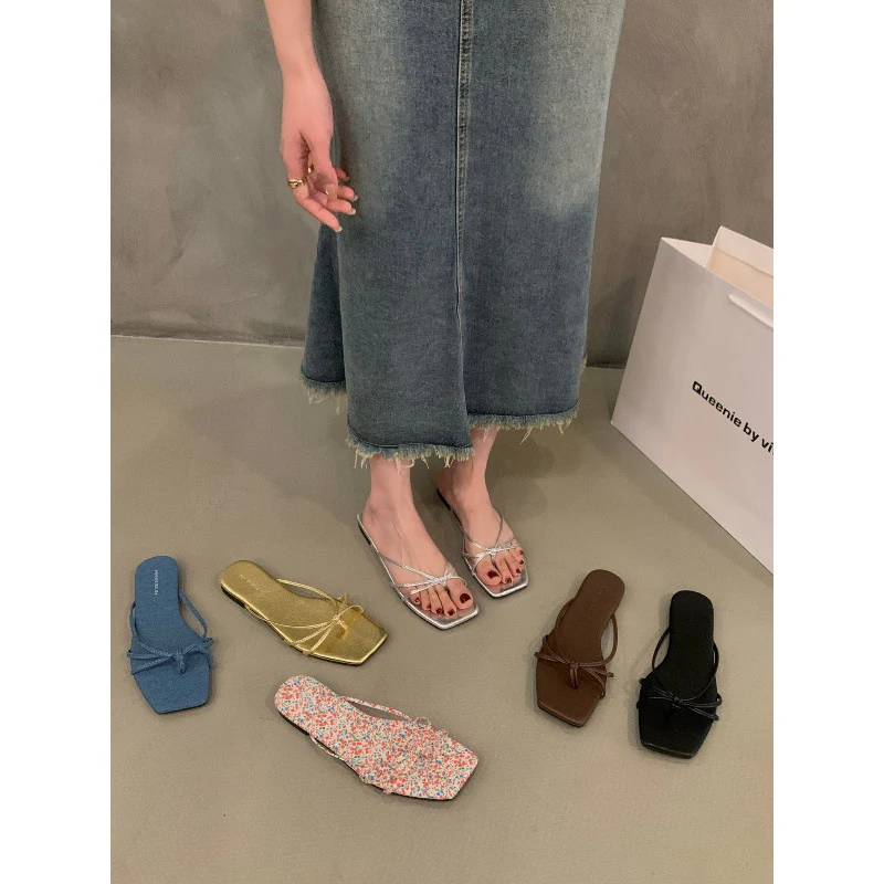 DEANWANGKT  Style Flat Bottom Flip-Flops Flip-Flops Fairy Shoes Outerwear  New Summer Beach Sandals Silver Sandals - Deanwangkt