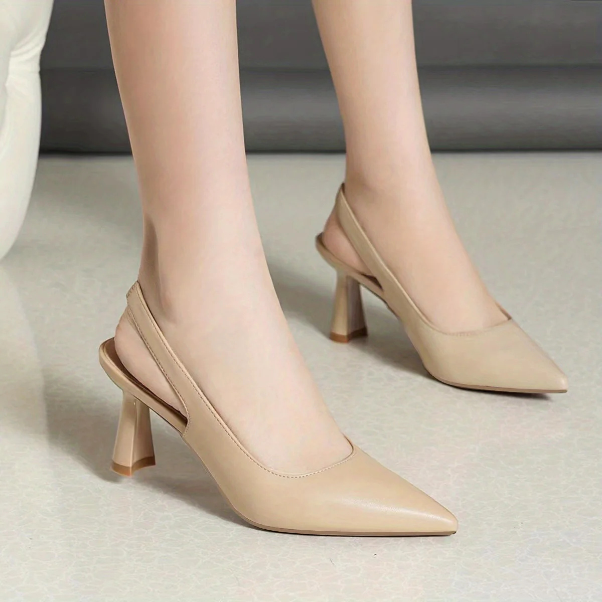 deanwangkt  Elegant Slingback Stilettos: Breathable, Pointed Toe Cone Heels for Stylish All-Season Comfort - Deanwangkt