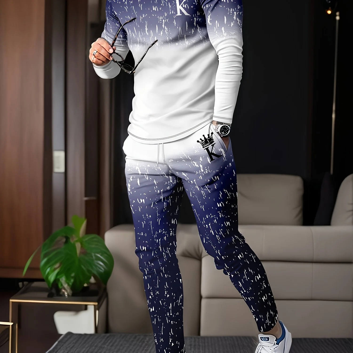 Mens Trendy Graphic Novelty Pajama Loungewear Set - Soft & Cozy Sweatshirts and Jogger Pants, 2-Piece Long Sleeve Tops & Bottoms for Casual Comfort - Deanwangkt