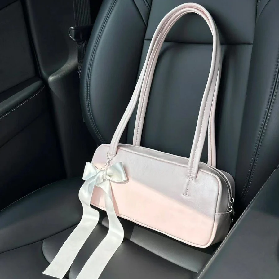 DEANWANGKT 2025 Niche commuter girl bag popular new pillow bag high-end shoulder bag bow portable underarm bag women - Deanwangkt