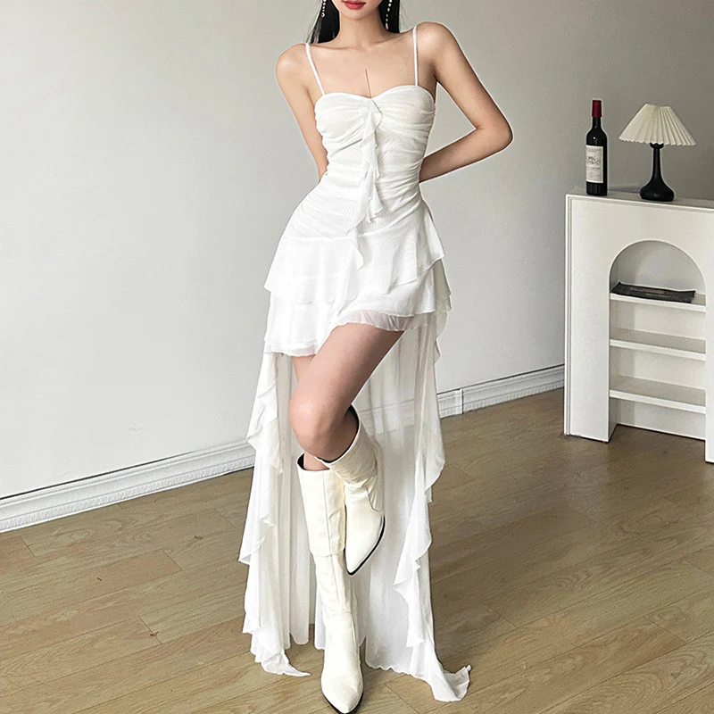 DEANWANGKT Cross-Border European and American Style  Summer New Women's Clothing Solid Color Slim High Waist Fashion off-Neck Sling Dress - Deanwangkt