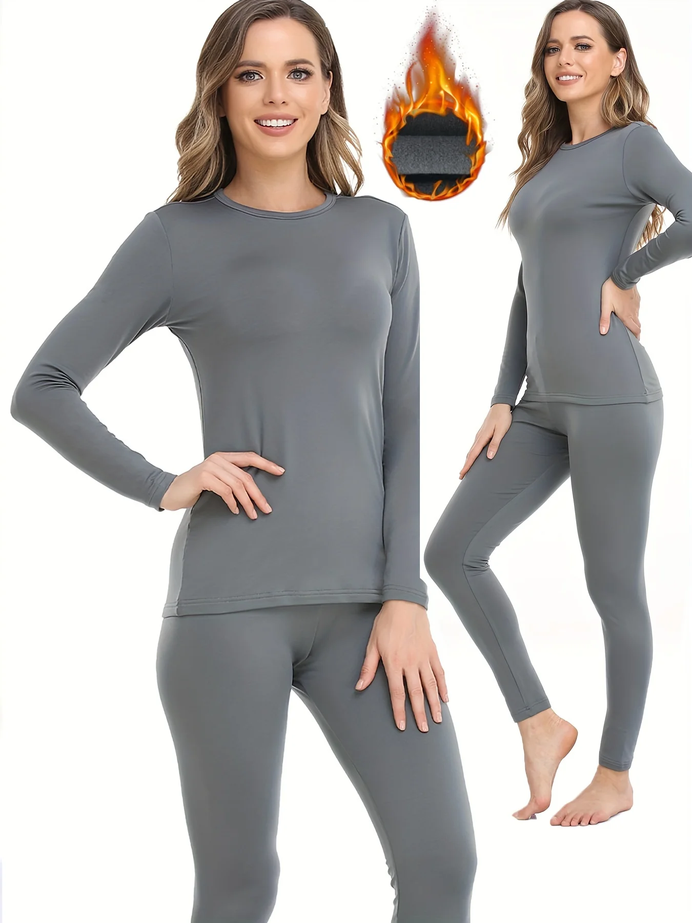 Womens Seamless Thermal Underwear Set - Soft & Stretchy Long Sleeve Tops & Pants - Warm Loungewear for All Seasons - Comfortable Crew Neck, Thermal Insulation, and Seamless Design for Effortless Style - Deanwangkt