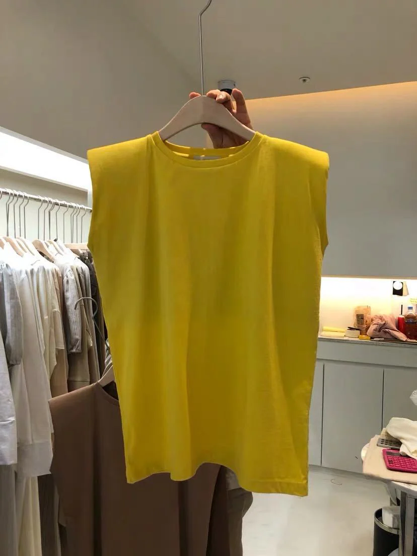 deanwangkt White Sleeveless T-shirt Women's Loose  Summer Fashion Camisole T-shirt Student Top Ins Polyester Pullover round Neck - Deanwangkt