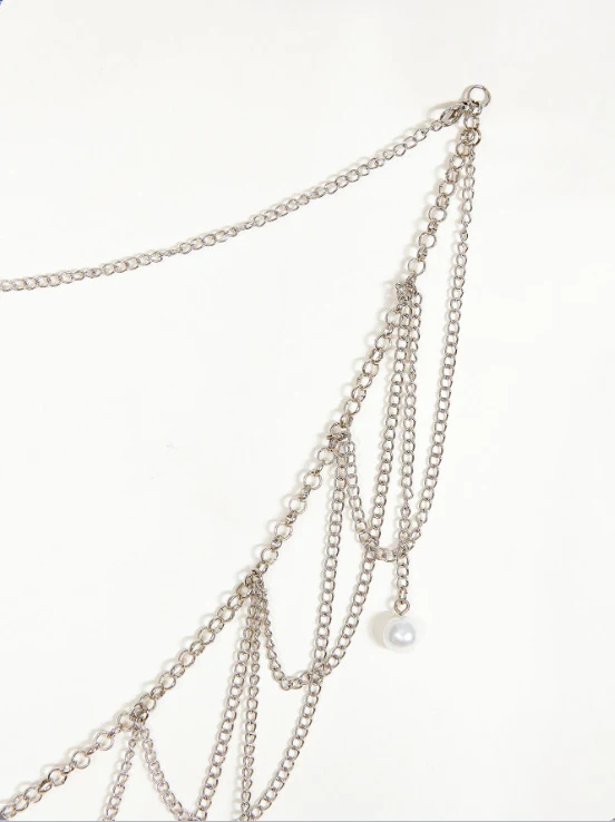 2025  MW3279  waist chain multi-strip cross wave fringed chain pearl grain pendant waist chain waist jewelry - Deanwangkt