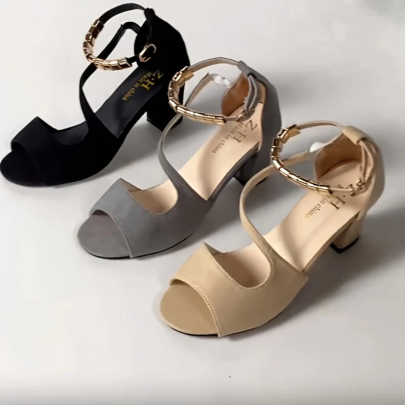 deanwangkt  Women's Elegant Beaded Peep Toe Sandals with Chunky Block Heel – Breathable, Comfy & Versatile, Perfect for All Seasons - Deanwangkt