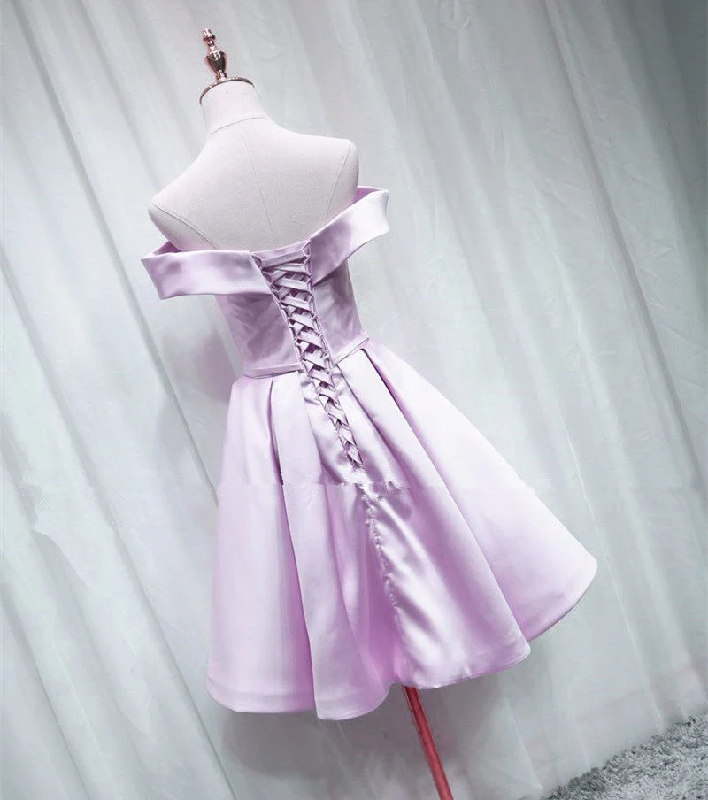 Solvbao Lovely Satin Off Shoulder Light Purple Sweetheart Formal Dress, Short Homecoming Dress - Deanwangkt