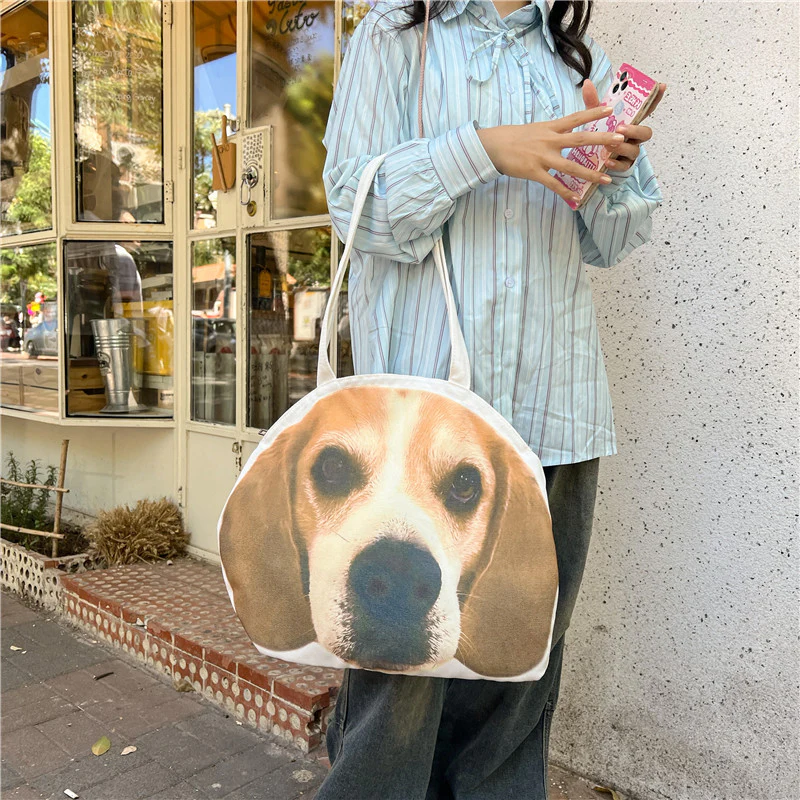 DEANWANGKT 2025 Bag  new  ins cute puppy funny canvas bag large capacity tote bag women's bag shoulder bag - Deanwangkt