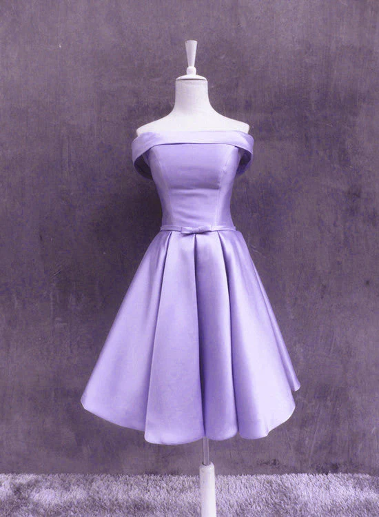 Solvbao Lovely Off Shoulder Style Light Purple Satin Homecoming Dress, Short Prom Dress - Deanwangkt