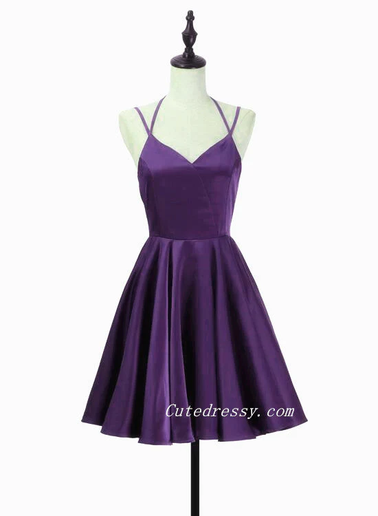 Solvbao Purple Lovely Straps Short Party Dress Homecoming Dress, Purple Short Prom Dress - Deanwangkt