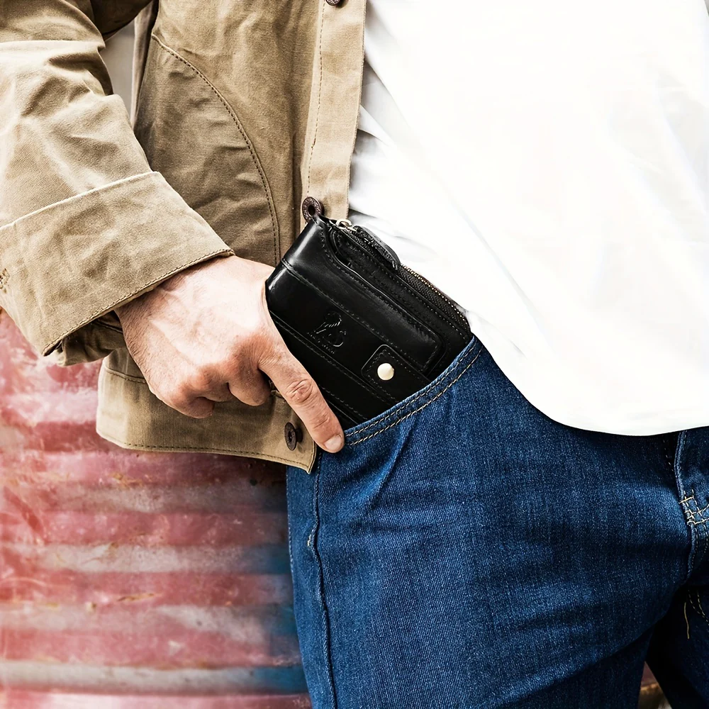 Large Capacity Mens Genuine Leather Wallet - Advanced RFID Blocking, Clear ID Window, Multiple Card Slots, Secure Zipper Coin Pocket - Perfect Gift Idea for Fathers Day or Any Special Occasion - Deanwangkt