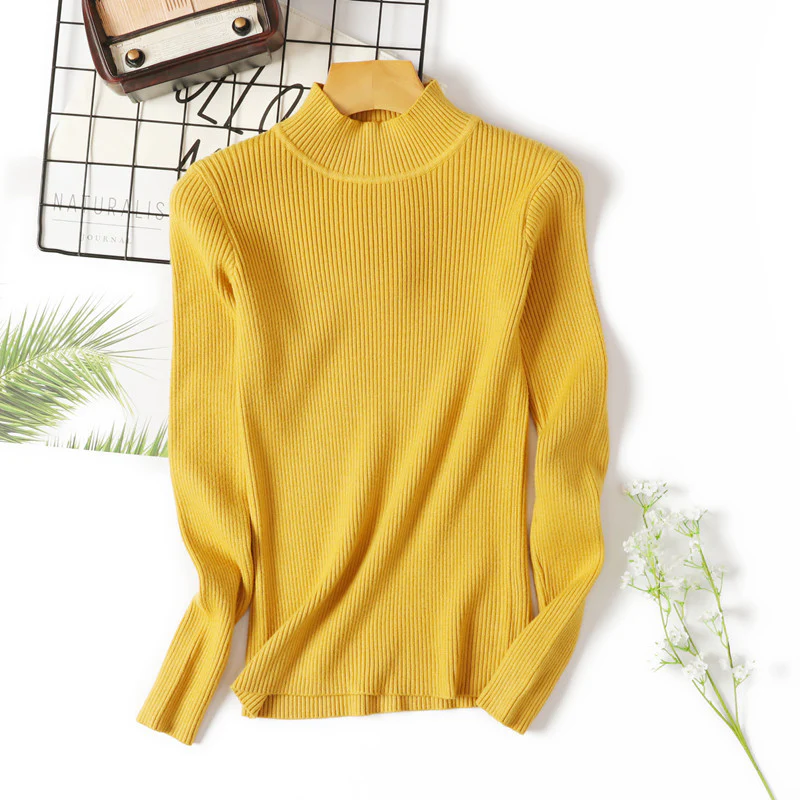 DEANWANGKT Semi-turtleneck sweater women's 2018 autumn and winter new sweater women's pullover slim-fitting knitted bottoming shirt comfortable long sleeves - Deanwangkt