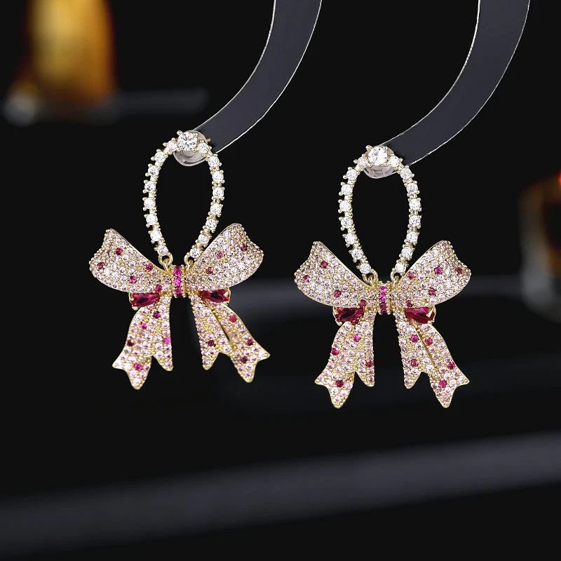 2025 light luxury high-end earrings wholesale micro-setting process color zircon inlay designer bow earrings - Deanwangkt