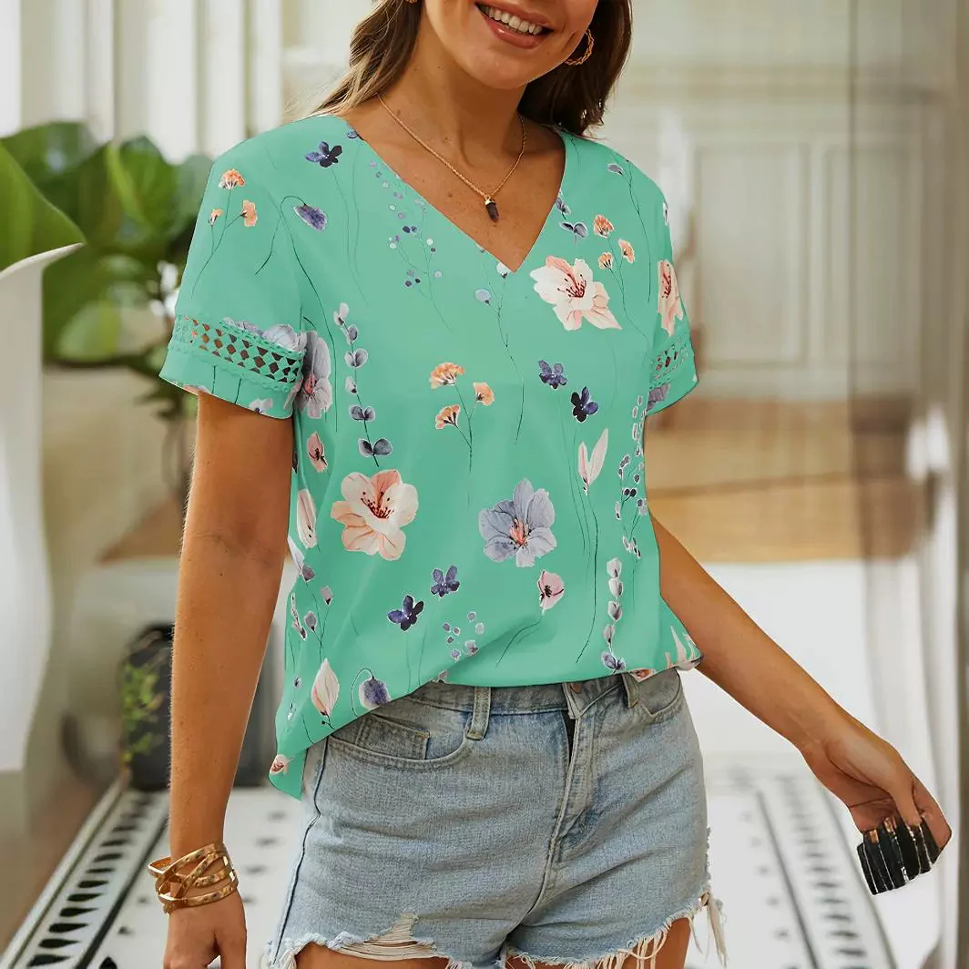 DEANWAQNGKT  Cross Border   Temu Best Selling Women's Clothes Digital Printed T-shirt Top - Deanwangkt