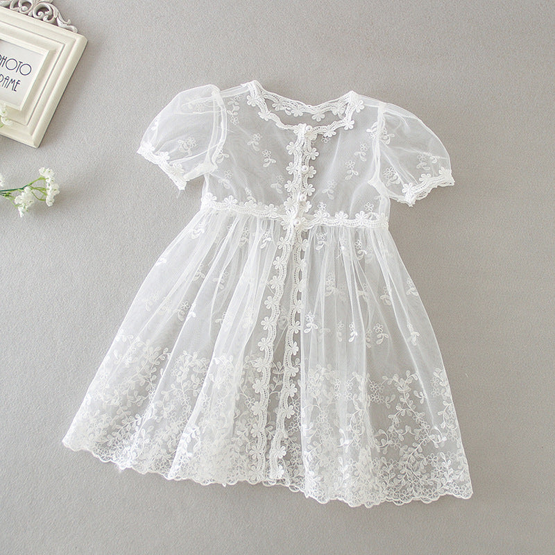 Newborn Girl Infant Baptism Dress Years Old One-Month Birthday Wedding Dress Two-Piece Set - Deanwangkt
