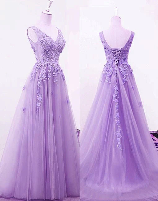 Solvbao Beautiful Light Purple Tulle A-line Party Dress , Long Formal Gown - Deanwangkt
