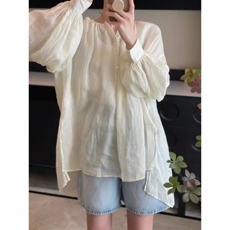 Sunscreen shirt women's irregular design top high-gloss loose super fairy chic shirt summer new - Deanwangkt