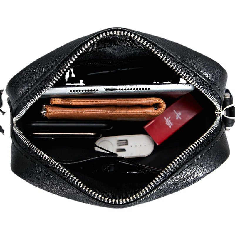 deanwangkt  Men's Leather Single-Shoulder Bag Casual Crossbody Fashion Fashion Brand Texture First Layer Cowhide Messenger Bag Men's Bag Small Square Bag - Deanwangkt