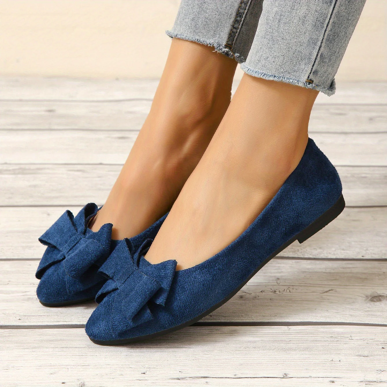 Womens Bowknot Flat Shoes - Lightweight & Comfortable Slip-Ons - Solid Color Casual Style for Everyday Fashionistas - Deanwangkt