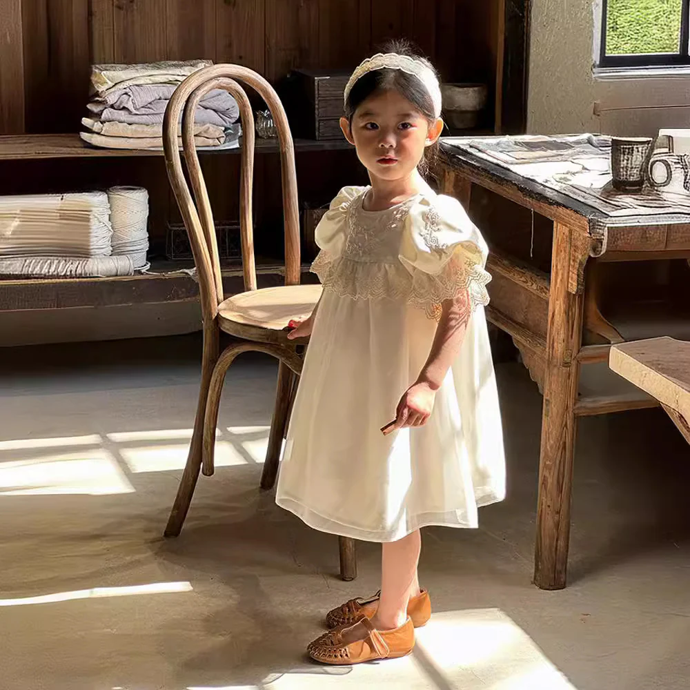 Girls' Court Style Dress  Summer New Korean Style Children's Machine Embroidery Princess Dress Tulle Skirt - Deanwangkt