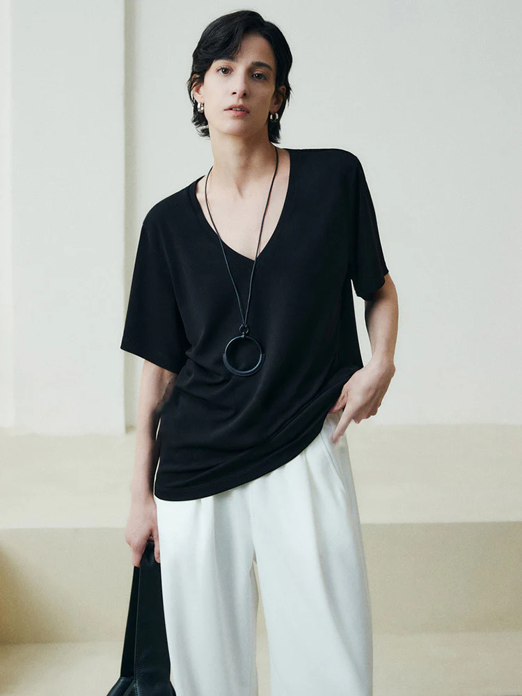 Siyuan, Japanese Knitted Triacetic Acid Cool Anti-Wrinkle Smoothie Lazy Loose Sunscreen T-Shirt Short Sleeve Women 7732 + 773 - Deanwangkt