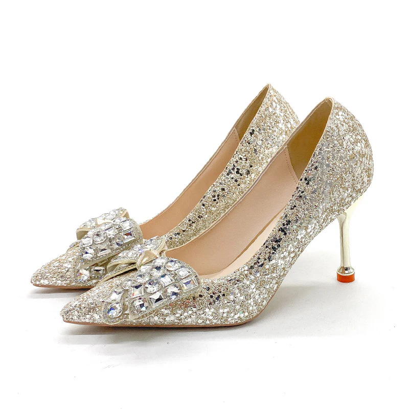 DEANWANGK  New Rhinestone Bow Jewelry Wedding Shoes Bridal Shoes Wedding Dress Temperamental Minority Stiletto Heel High Heels Wholesale - Deanwangkt