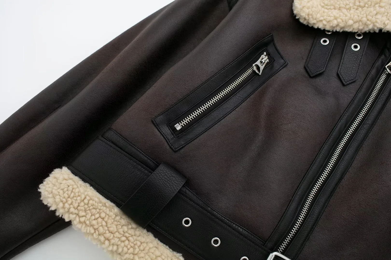 2023 European and American autumn women's new double-sided short jacket, winter locomotive fur integrated warm jacket - Deanwangkt