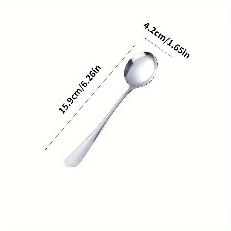 6-Piece Durable Stainless Steel Soup Spoon Set for Home Use - Thickened Round Spoons for Serving Soups and Sauces - Elegant Kitchenware - Deanwangkt