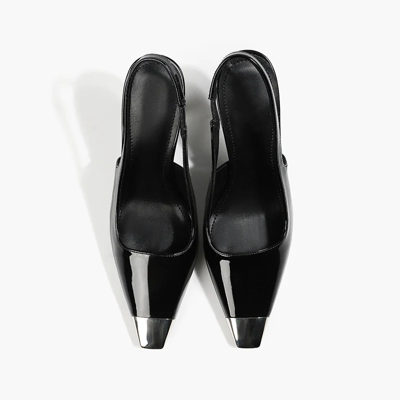 DEANWANGK  In Stock!  Summer Pu Caiying Same Style European and American Black and Hollow at the Back Square Toe Sexy Stiletto Heel High Heels Sandals for Women - Deanwangkt