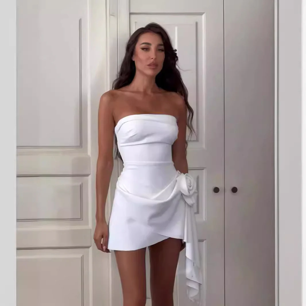 2025 DEANWANGKT  Popular,  and popular summer new elegant skirt solid color slim tube top three-dimensional decorative sleeveless dress women - Deanwangkt