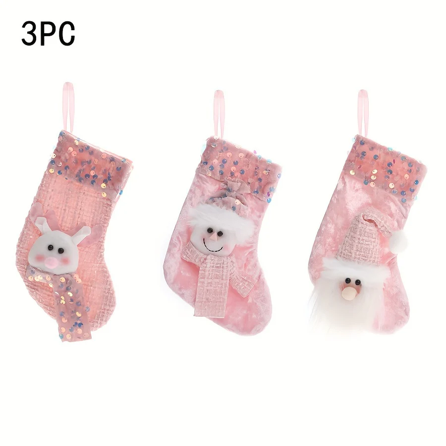 3-Pack Classic Christmas Stockings Decorative Set - Vibrant Polyester Holiday Fireplace Hanging Decor with Santa, Snowman & Reindeer Designs - No Feathers, Festive Family Party and Universal Holiday Theme, Ideal for Home Ornament and Gift Giving - Deanwangkt