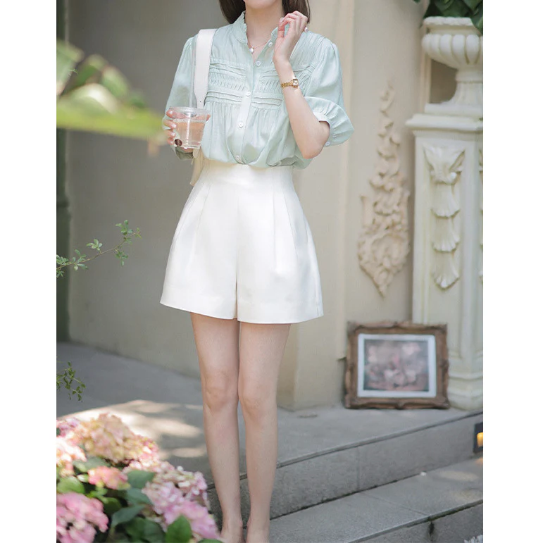 2025 Bud Pants Shu Premium Triacetic Acid Paper Bag Pants White Black Summer Women's Small High Waist Casual Shorts - Deanwangkt