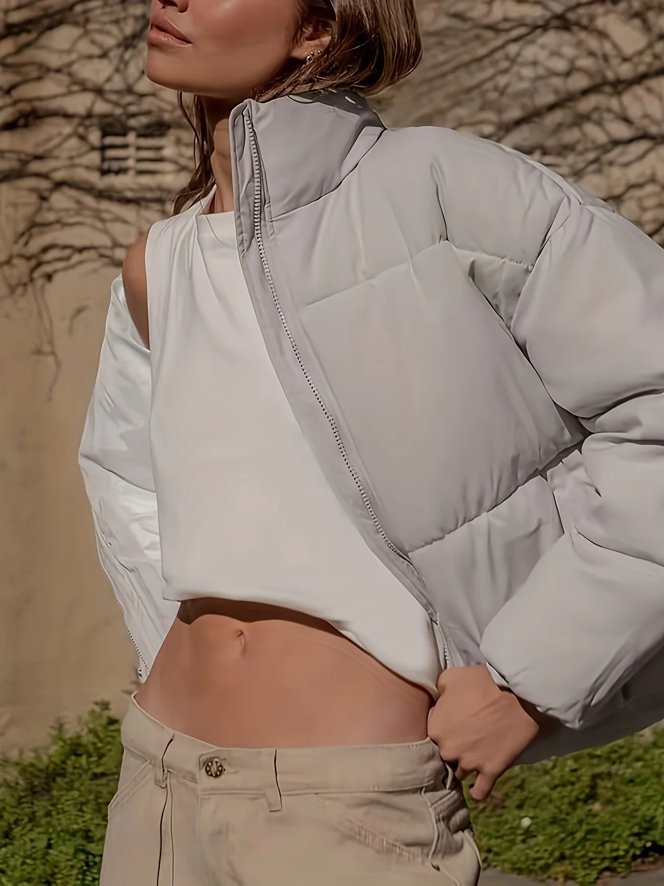 Women's Fashion Winter Warm Stand Collar Loose Zip Short Quilted Jacket - Deanwangkt