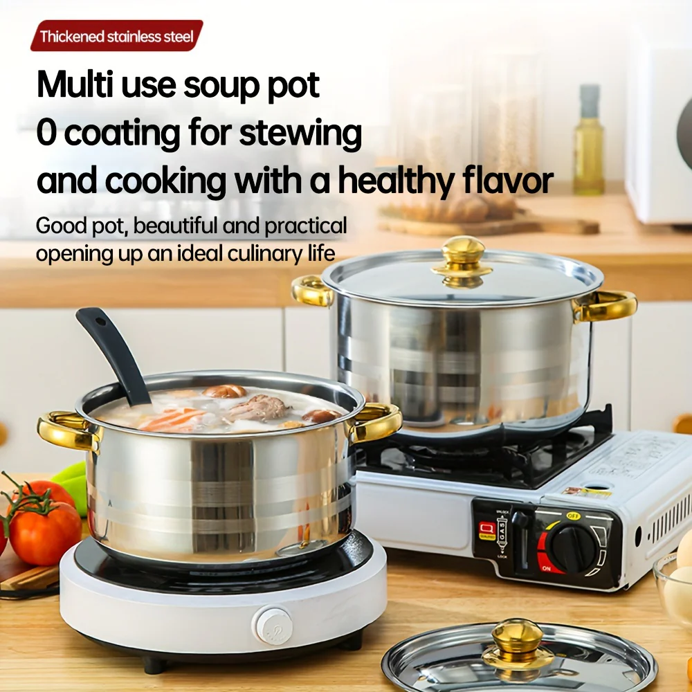 10pcs set of stainless steel pots, specifications are 6.69/7.68/8.54/9.33/10.04inch, stainless steel cooking pot, 5 pots + 5 pot lids, suitable for induction cookers and gas stoves, stainless steel double handle with lid, deep soup pot, suitable for - Deanwangkt