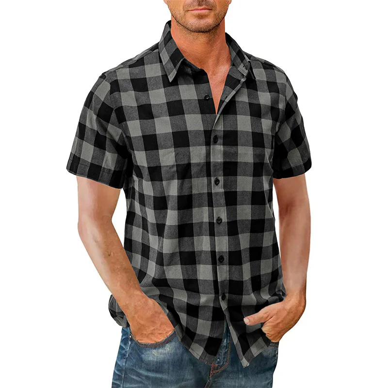 DEANWANGKT 2025 Cross-border men's casual Hawaiian shirt Popular trade men's short-sleeved shirt men's shirt wholesale  plaid shirt - Deanwangkt