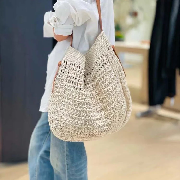Siyuan, large-capacity rope woven hollow tote bag, seaside vacation beach bag, large bag, shoulder messenger bag 9019. - Deanwangkt