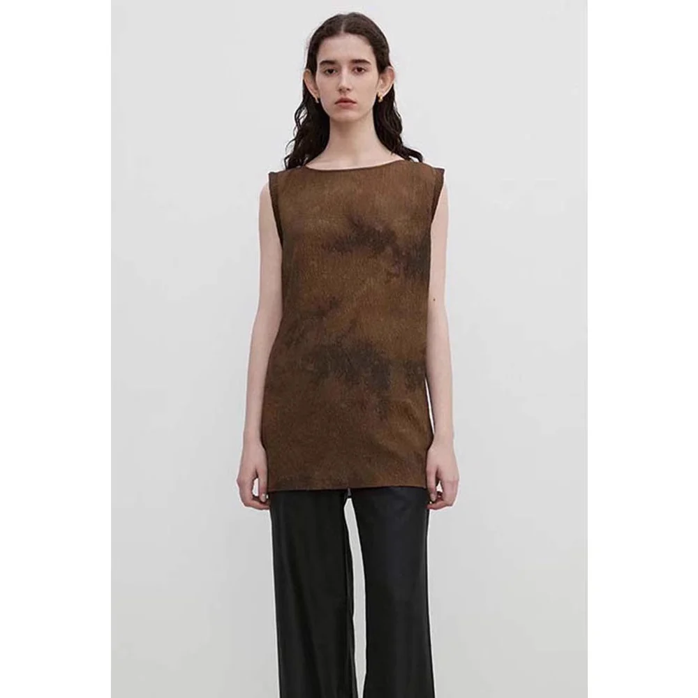 Siyuan, new Chinese handmade tie-dye silk vest top, high-end plant-dyed sleeveless T-shirt, women's summer 7772 - Deanwangkt