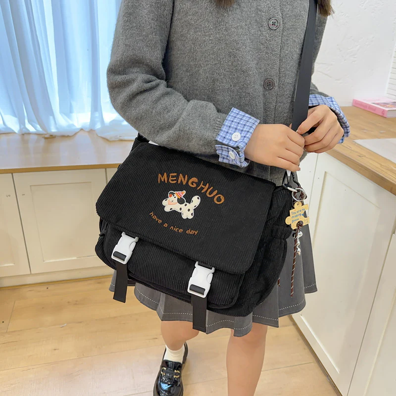 DEANWANGKT 2025 Cute college style girl messenger bag Japanese ins students class versatile mailman bag letter embroidery shoulder bag - Deanwangkt