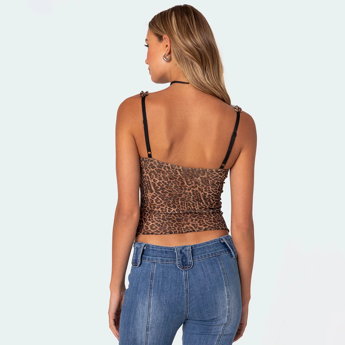 MOMENTLOVER popular summer new 2025 women's clothing sexy collar leopard print suspender slim low-cut small vest - Deanwangkt