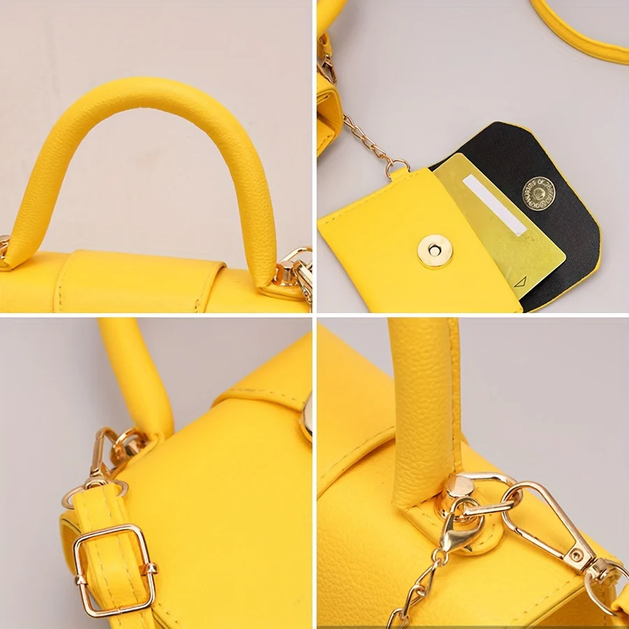 Mini Square PU Leather Crossbody Shoulder Bag - Buckle Closure, Solid Color, Unlined, Retro Trendy Chic Design with Mini Card Holder - Stylish and Compact Top-Handle Purse for Women - Deanwangkt