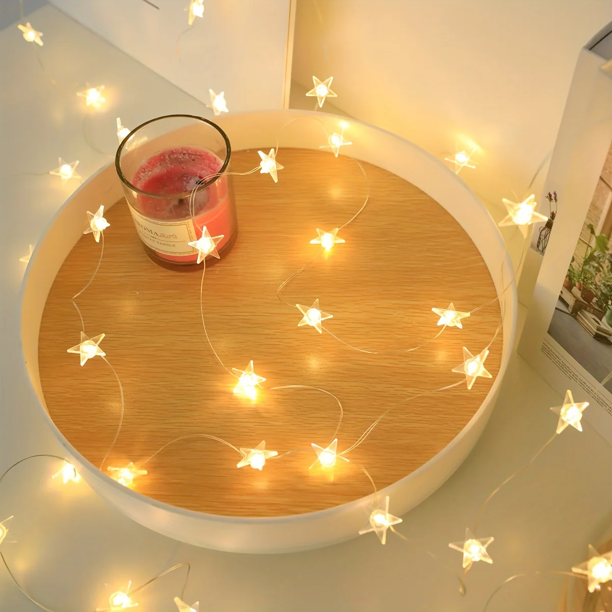 1pc Star String Lights - 3.28ft 10 Led/6.56ft 20 Led/9.84ft 30 Led, Waterproof, Battery Operated, Copper Wire, Fairy Lights, Decorative, Garden Yard, Home Scene, Living Room, Summer Wedding Birthday Party Decorations - Deanwangkt