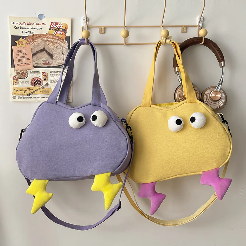 DEANWANGKT 2025 Cute ghost horse funny girl heart shoulder bag female Korean version ugly cute cartoon canvas bag casual versatile messenger bag - Deanwangkt