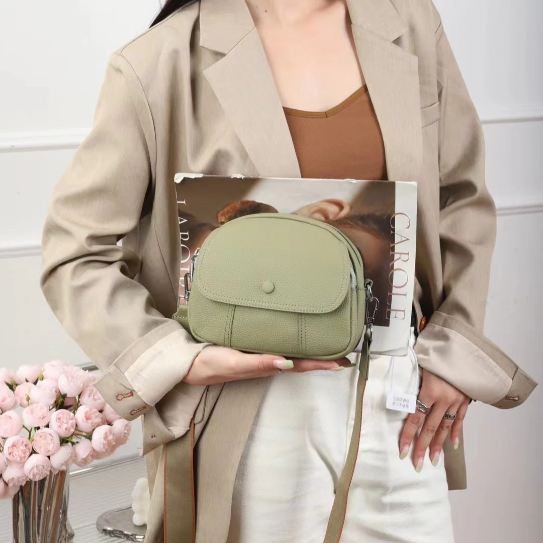 Leather women's bag new versatile single shoulder autumn splicing small square bag first layer cowhide togo leather high-end niche 826 - Deanwangkt