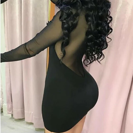 DEANWANGKT   Women's Collar Dress Long Sleeve Translucent Geometric Evening Dress Polyester Mini One-Piece Dress - Deanwangkt