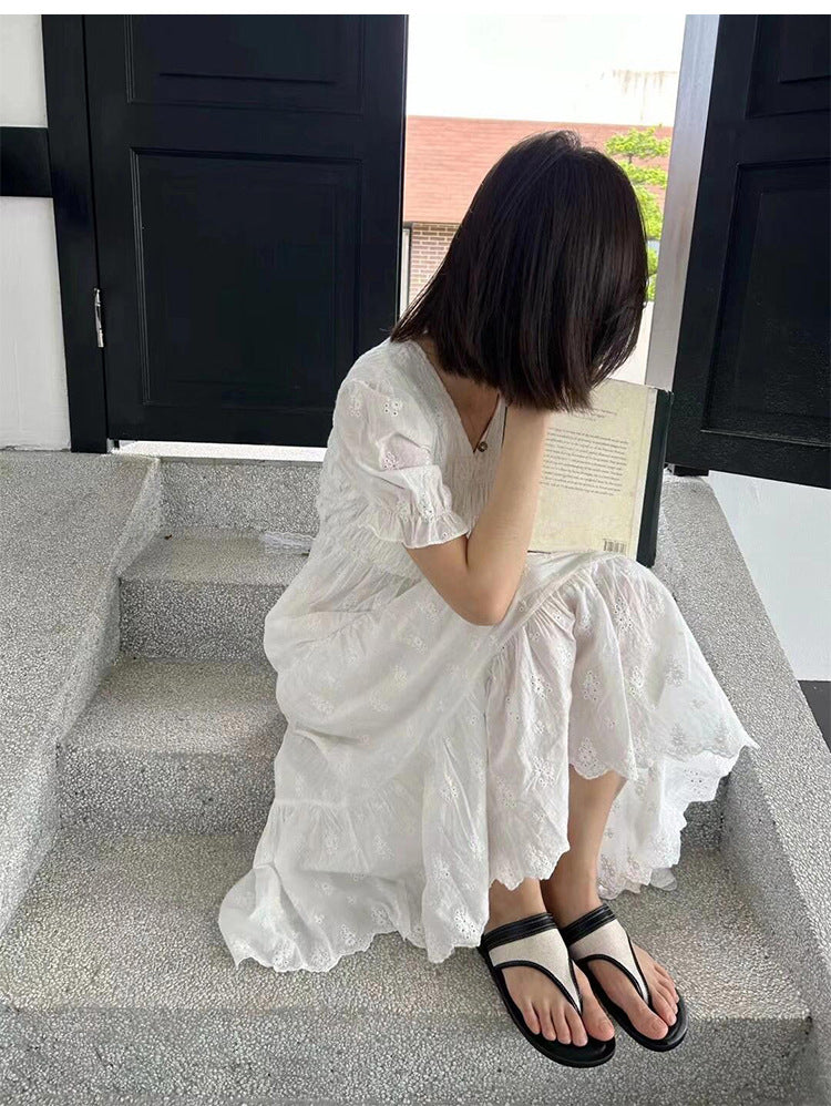 DEANWANGKT  In Stock Sheepskin Version ~ Korean Style Minority Simple Genuine Leather Flip-Flops Women's Summer Flat Fashion Outerwear Flip-Flops 2025 - Deanwangkt